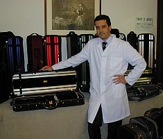 Posing for a photo with a finished case, upon request of the customer who commissioned it.